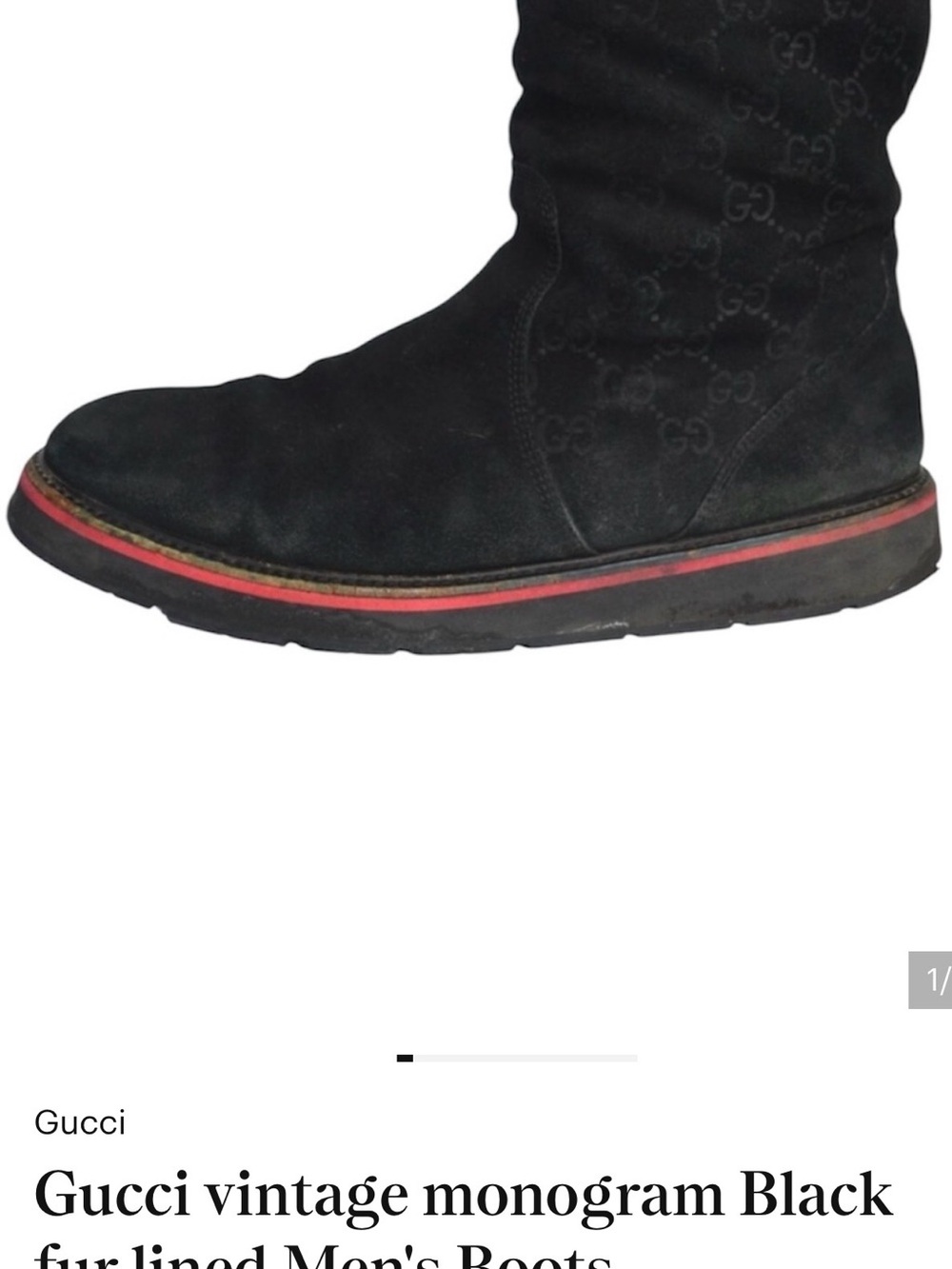 Gucci Black Suede Monogram Men's Boots with Red Sole Stripe